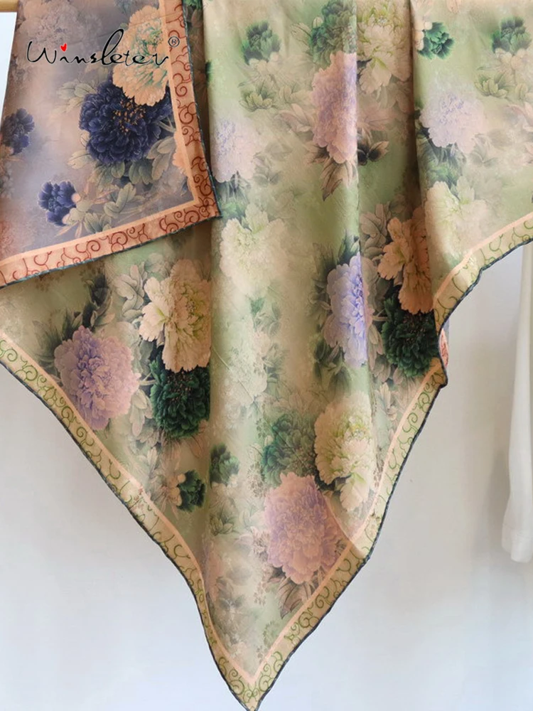 

Winsleter-24MM 100%Real Silk Watered Gauze Elegant Scarf, 108*108CM Double-sided Print, Mom Retro Scarves, 2026 Spring A62149CC