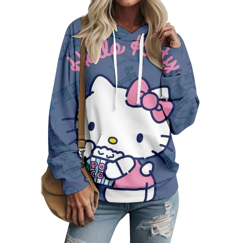 

Осень-зима, новая женская толстовка с принтом «Hello Kitty», розовая толстовка с длинными рукавами и принтом, милая женская толстовка с капюшоном японского аниме Y2K