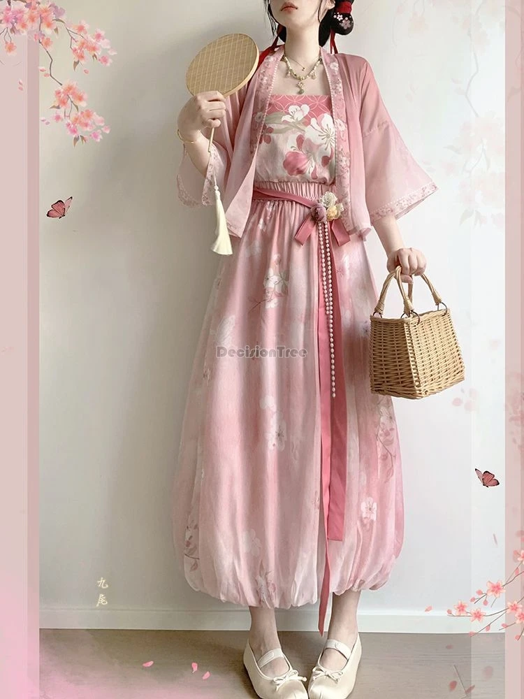 2026 chinese improved elegant women song dynasty-style hanfu set vest half sleeve coat flower-petal pants daily modern hanfu set