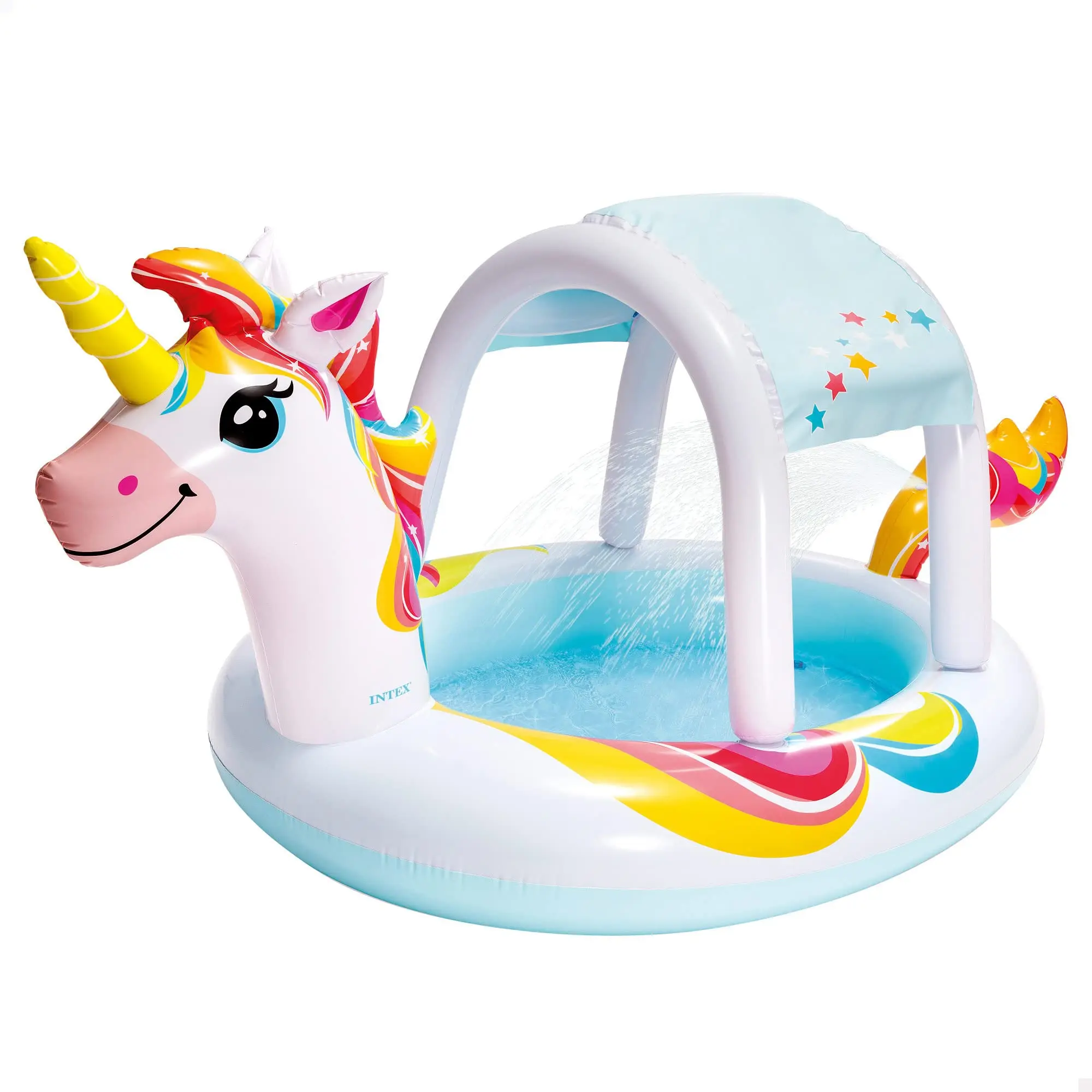 Intex 58435NP-Piscina Hinchable Unicornio con Spray, 254x132x109 cm