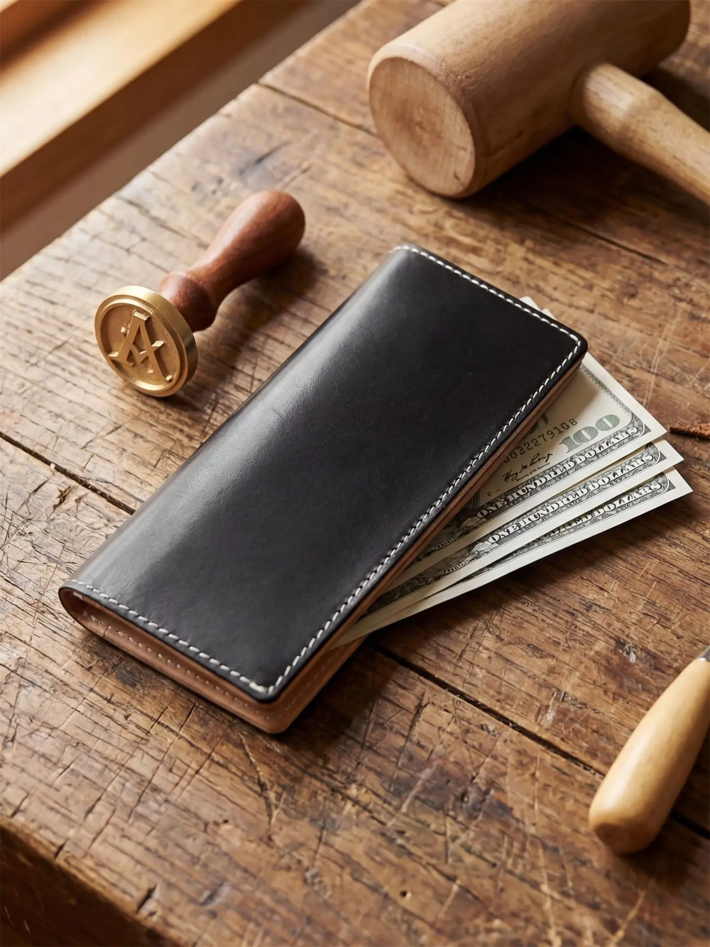 handcrafted-long-leather-wallet-men's-casual-top-layer-cowhide-bifold-wallet-luxury-brand-free-shipping