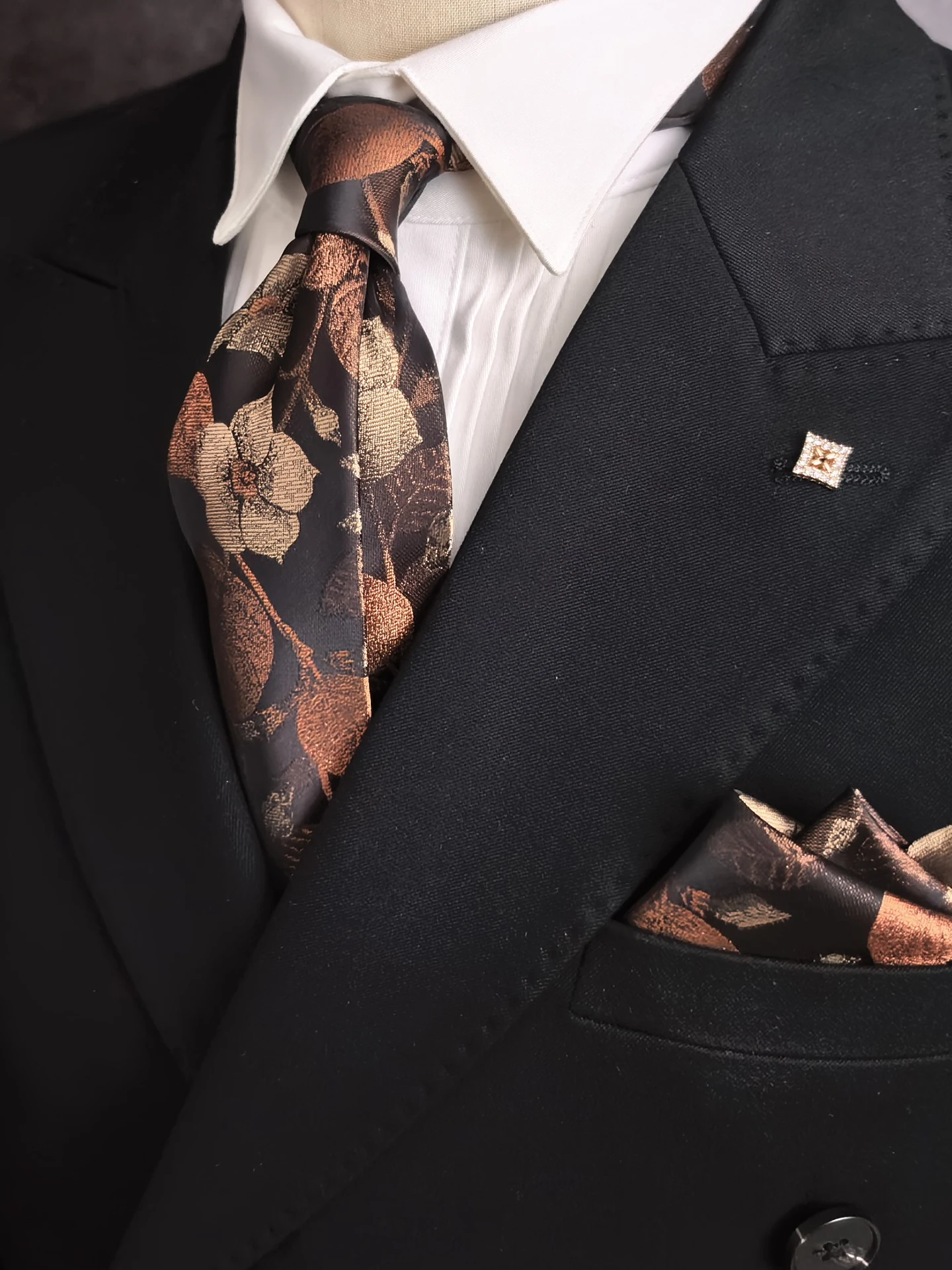 men's-8cm-pocket-square-tie-set-handmade-romantic-groom-link-in-van-deke-brown-tie-business-style-color-woven-polyester