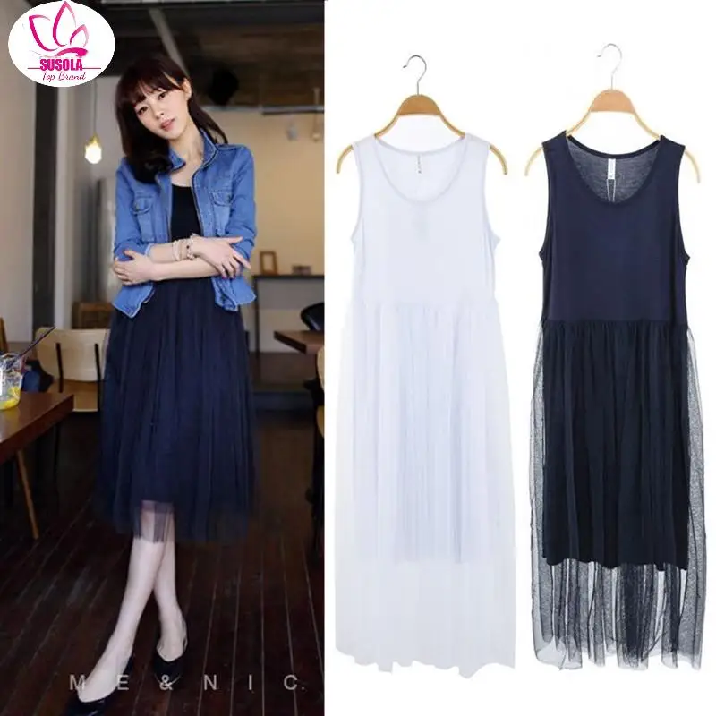 

SUSOLA Lady Spring Vest Dress O Neck Sleeveless Dresses Loose Long Dress Summer Women Trend Modal Dress