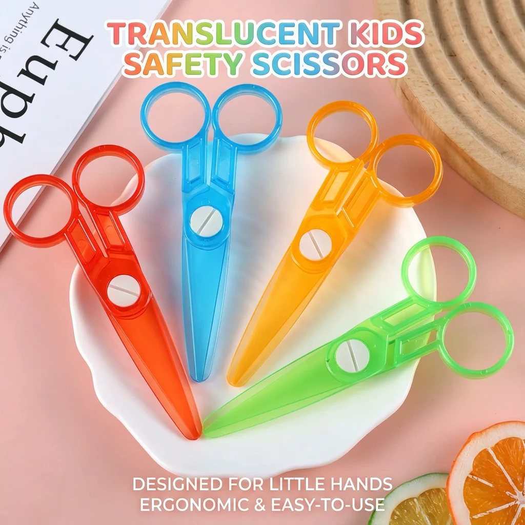 Wholesale Translucent Plastic Kids Safety Scissors, Ergonomic Small Scissors For Kindergarten Diy Art Craft Paper Cutting