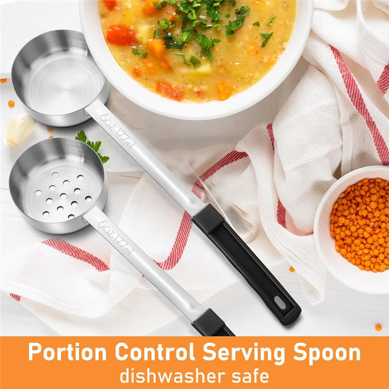 

AEE2-4 Pcs Portion Control Serving Spoons Portion Control Spoons Ladle Spoon, Slotted And Unslotted Portion Scoops 6Oz