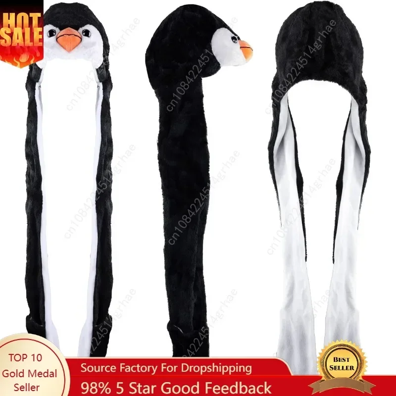 

Super Z Outlet Penguin Plush Animal Winter Ski Hat Beanie Aviator Style Winter Black/White