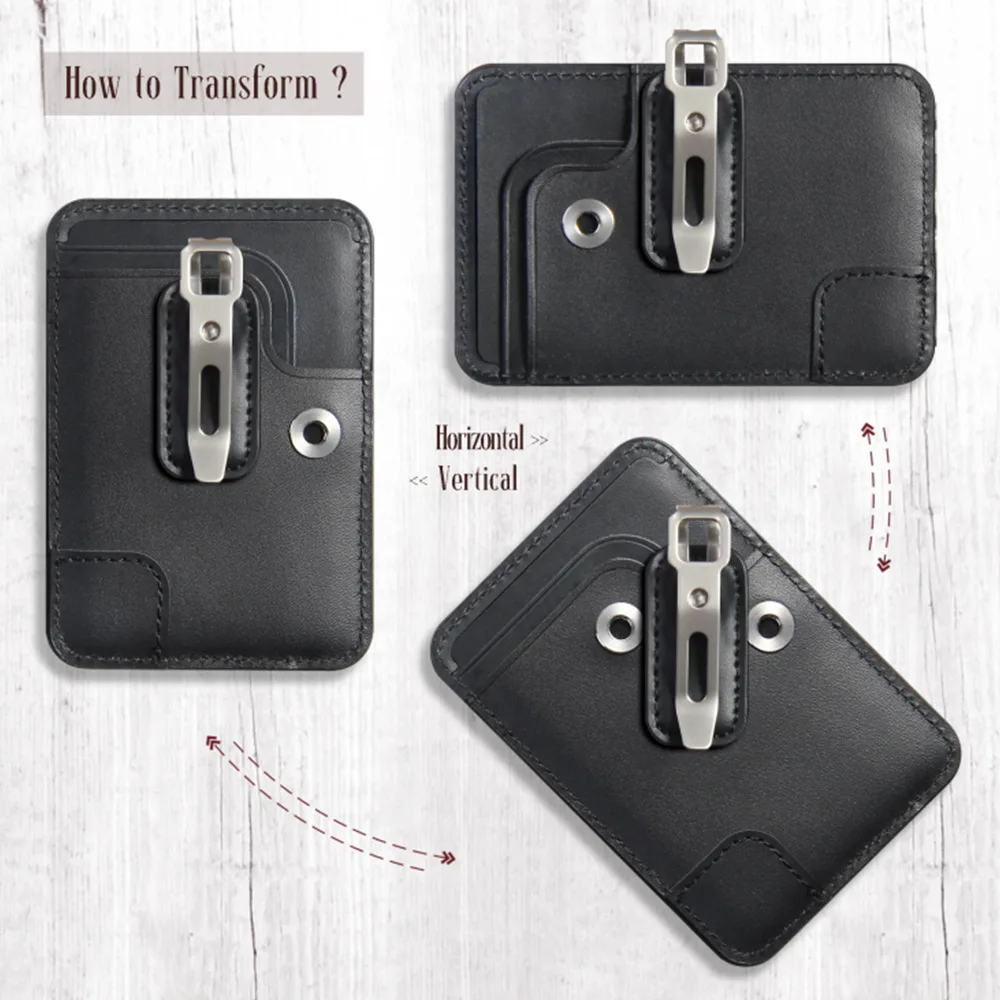 2-in-1 Badge Holder & Card Wallet with Metal Clip Quick Access ID Case Leather Belt Clip Organizer for Office Commute