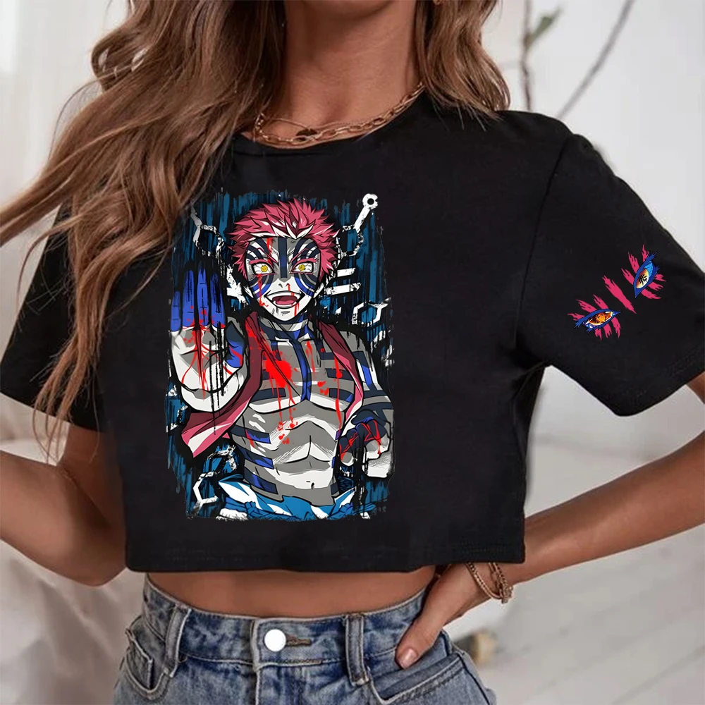 

Demon Slayer Akaza Crop Tops Women Sexy Girls Shirt for Fans Gift Y2k Crop Top
