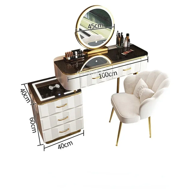 

Simple Intelligent Dressing Tables Wireless Charging Advanced Glass Makeup Table Bedroom Audio Modern Nightstand One Furniture