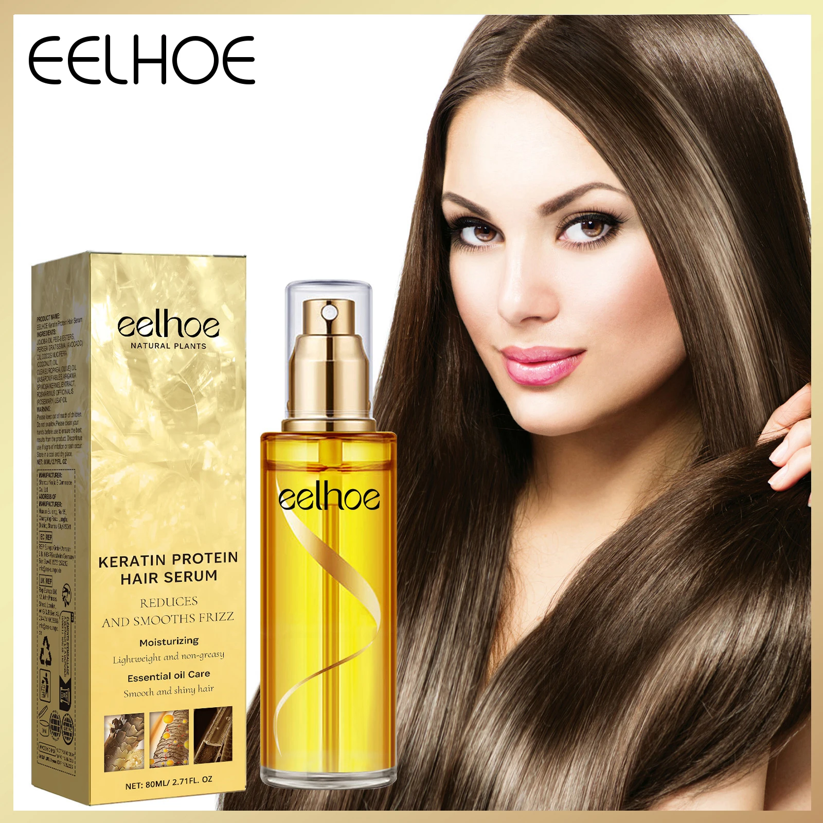 

EELHOE 80ml Keratin Hair Serum Spray Frizz Control for Dry Curly Hair Nourishing Treatment for Damaged Hair Anti Frizz Essence