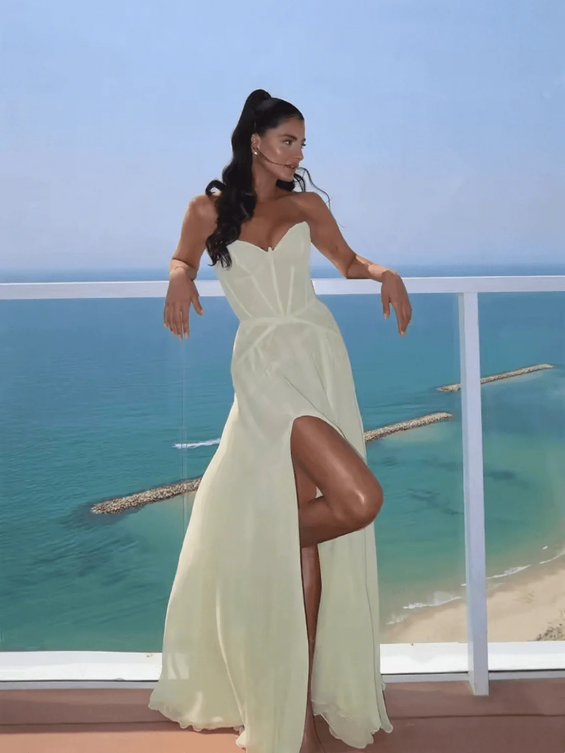 2025 Mint Green Chiffon Beach Evening Dresses High Slit Prom Dress Floor Length Vestidos De Fiesta Robe De Soiré Customized view 2
