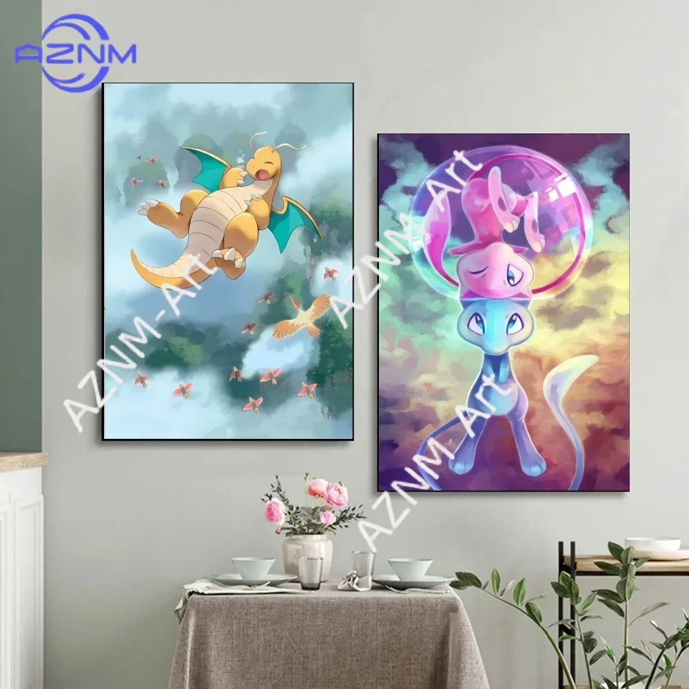 Pokemon Eeveelutions Decorative Painting Cute Eevee and With Floral Elements High - Quality Wall Art for Home Decor Classic