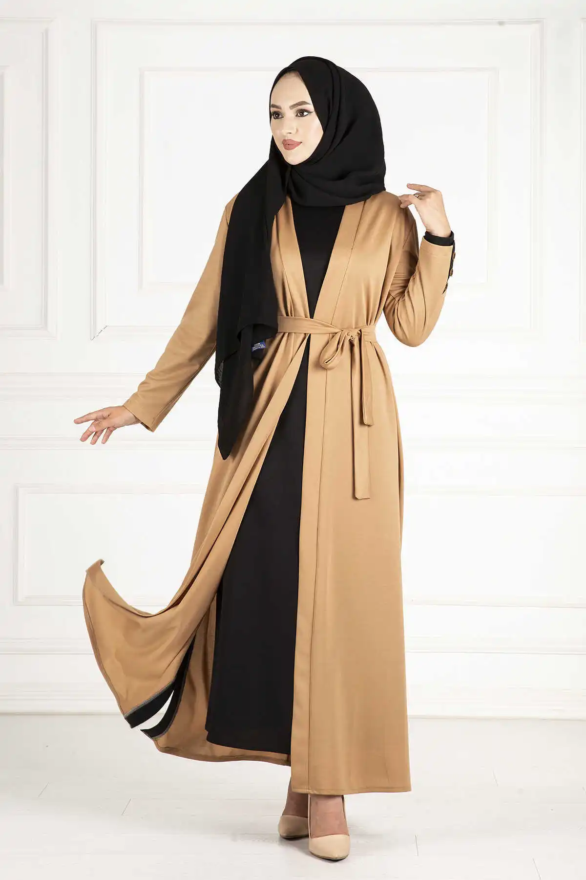 

Women's Waist Belted Dual Suit Kombin Bottom Top Muslim dress hijab Muslim üstleri women suit 2021 abayas