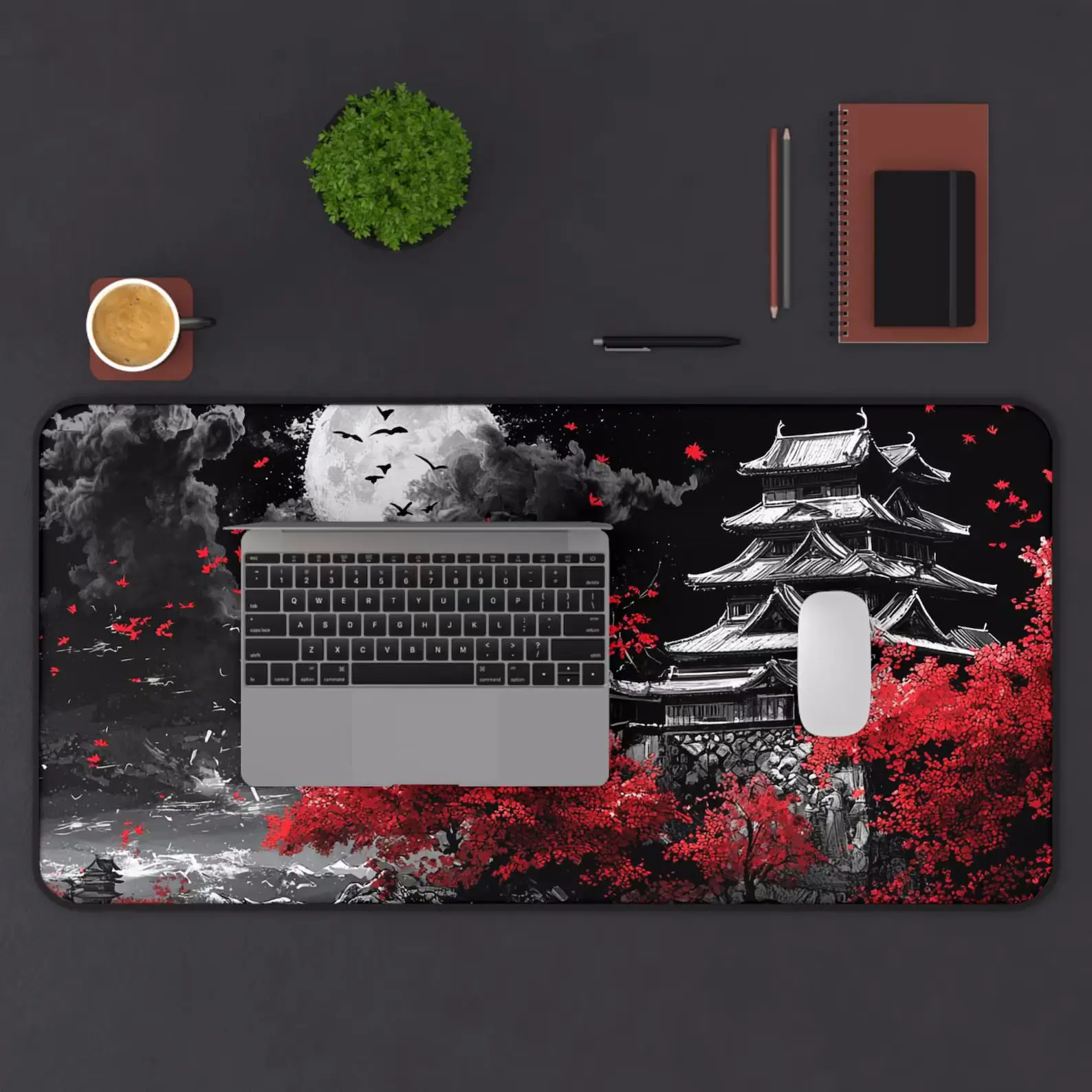 Japanese Castle Mouse Pad Gaming Laptop Office Red Sakura Tree Mousepad