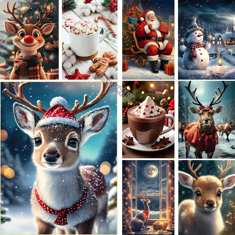 Christmas Wall Decor Art Canvas Painting Festive Christmas Reindeer Santa Gifts Snowman Posters Canvas Print Art for Home Decor