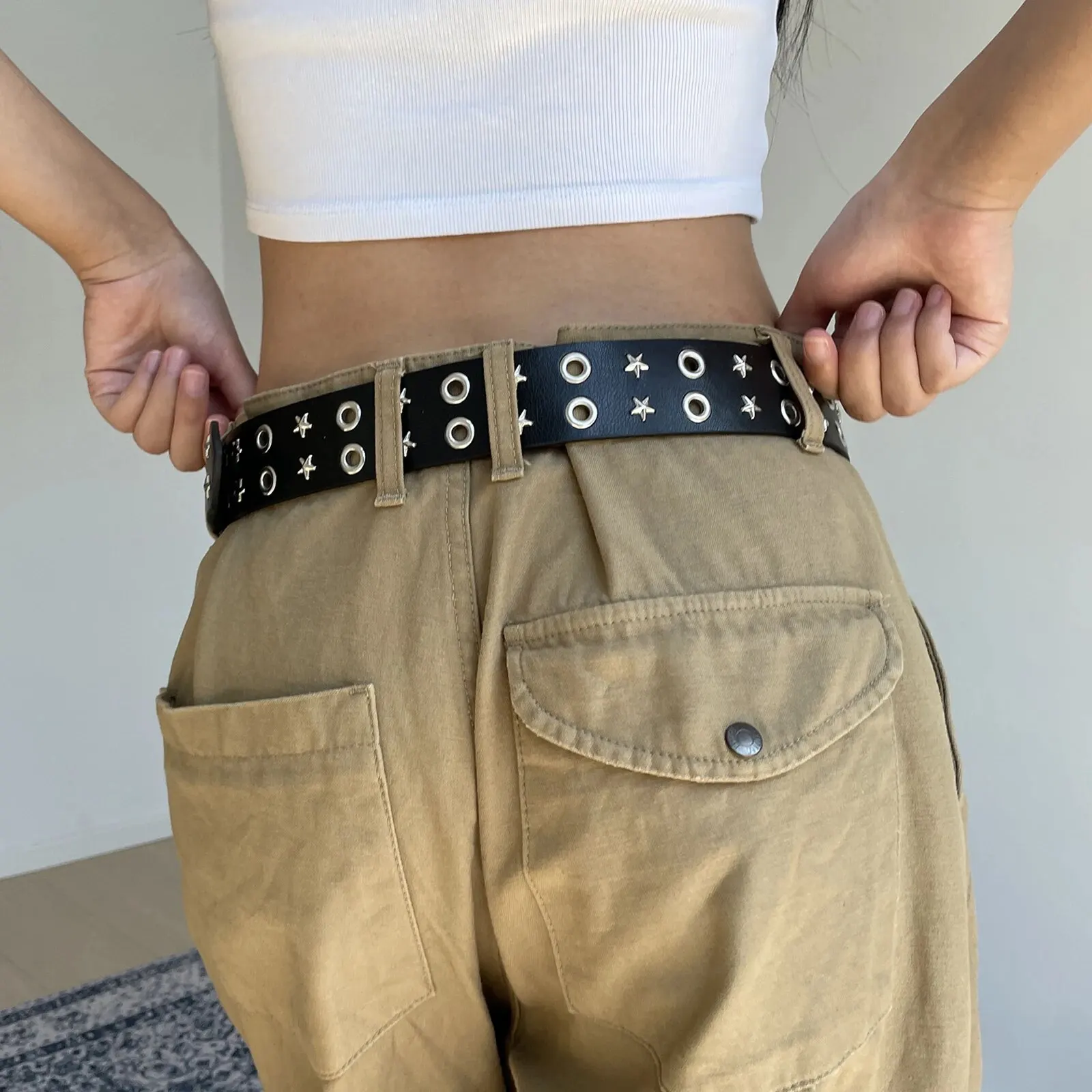 Trendy Pentagonal Star Rivet Women\'s Belt Hip Hop Punk Rock Y2k Style Men\'s Belt PU Leather Belt Paired With Jeans Neutral Belts