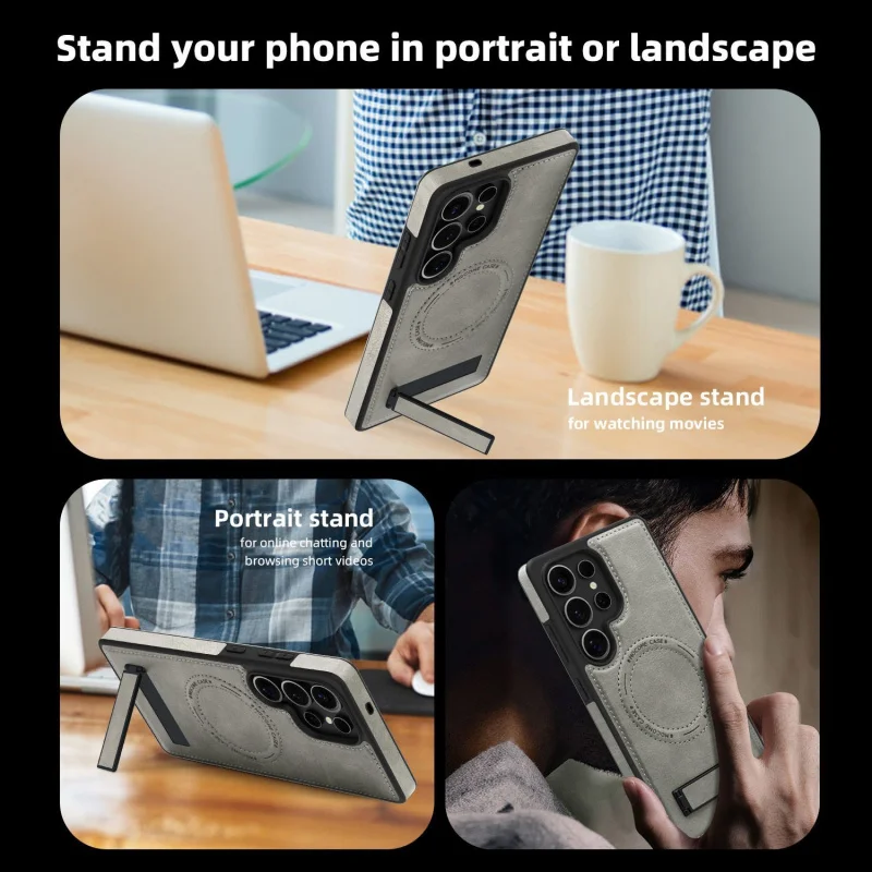

Advanced Full Coverage Bracket Magnetic Phone Case Compatible with Samsung S25/24/23/22 Ultra Leather