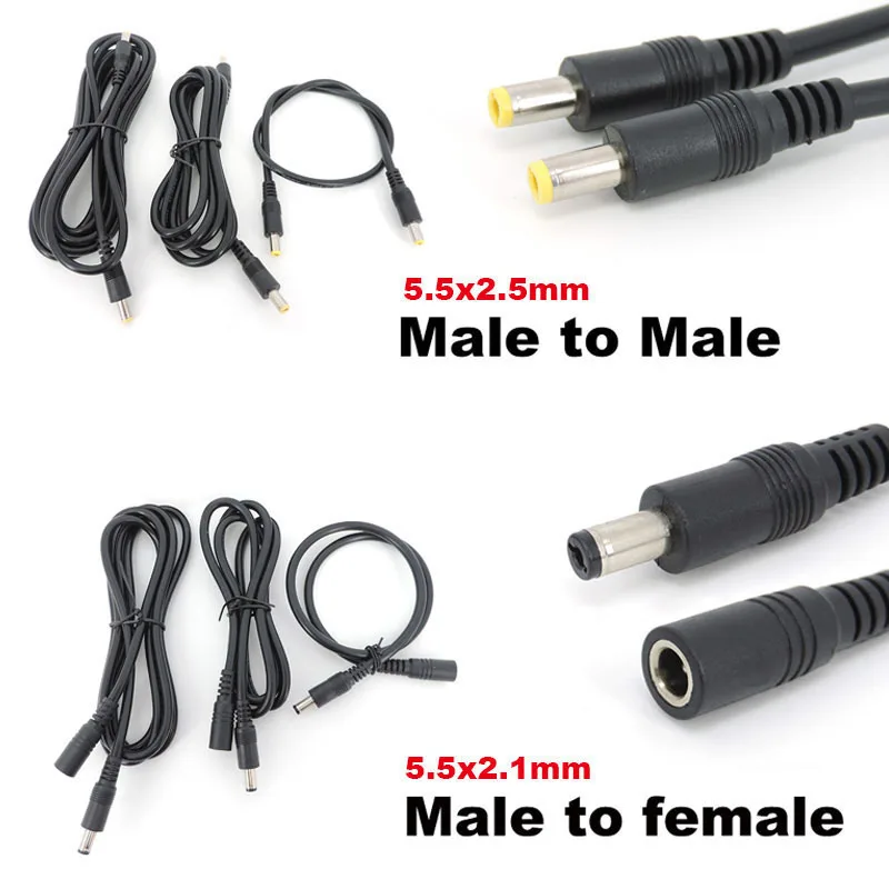 10x 0.5/1.5m/3m DC male to Male female Extension connector Cable 18awg 2.1mmx5.5mm 5.5x2.5mm for 12V Power Adapter Cord Strip t