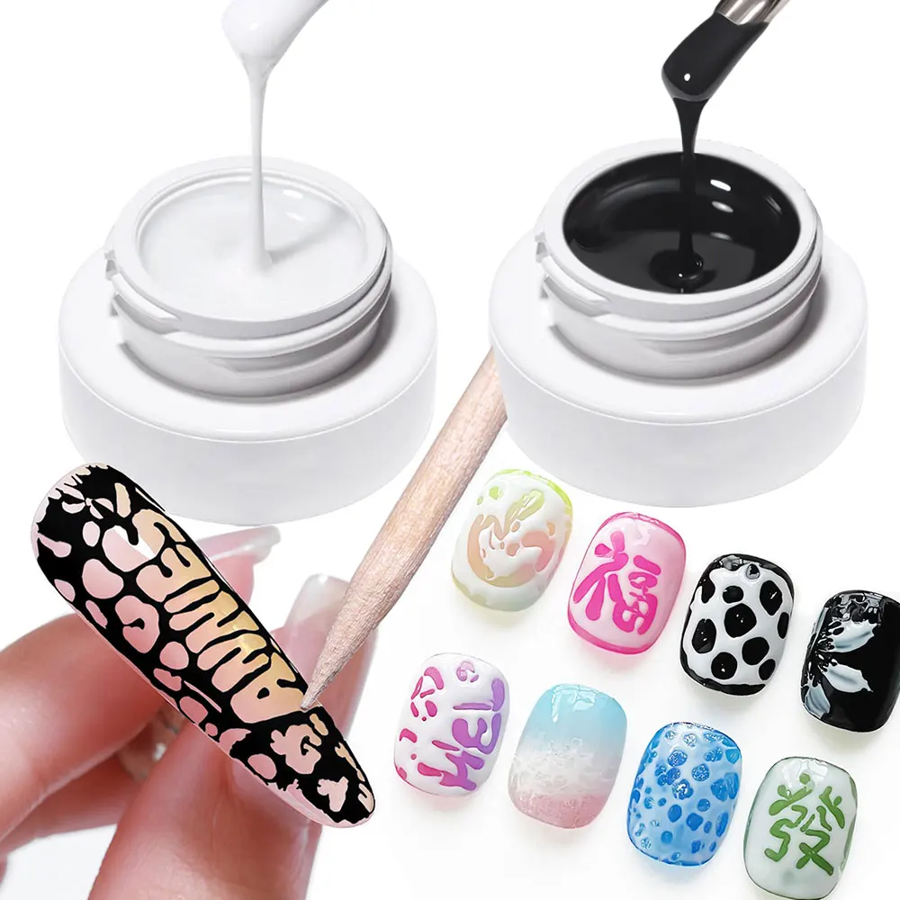 5 مللي أسود أبيض كزة هلام مسمار البولندية ثلاثية الأبعاد ثقب/رسالة/موجة/زهرة/الدانتيل اللوحة هلام متعددة الوظائف جيل للأظافر البولندية