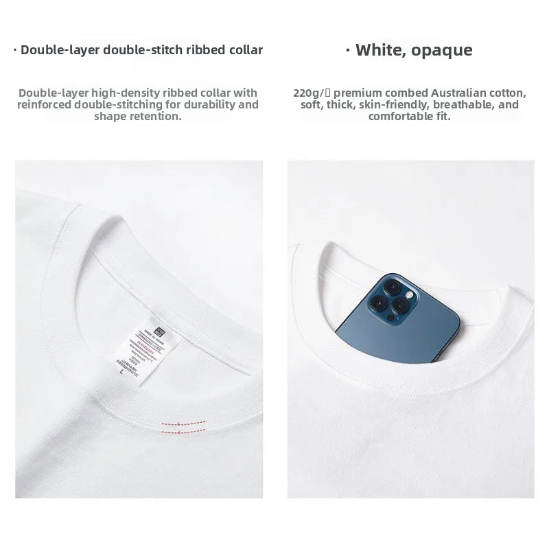 New Heavyweight 200g Pure Cotton round Neck Five-Quarter Short Sleeve T-Shirt Men's Casual Loose Solid Color Large Size Half...