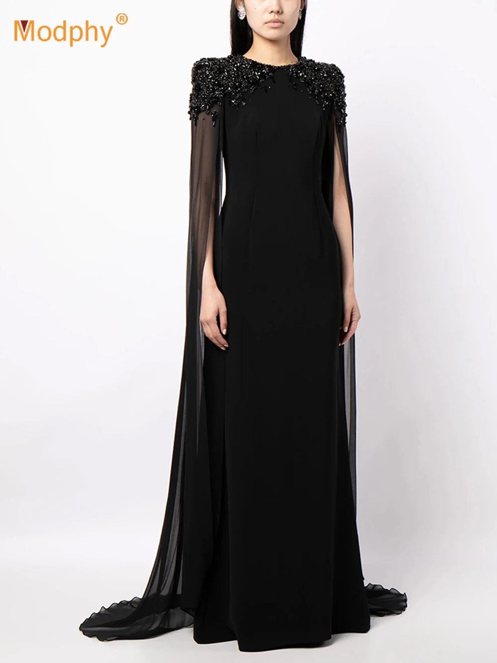 High Quality White Heavy Industry Nail Diamond Cape Sleeves Slim Fit Long Dress For Women'S Formal Dinner Wedding Evening Gowns