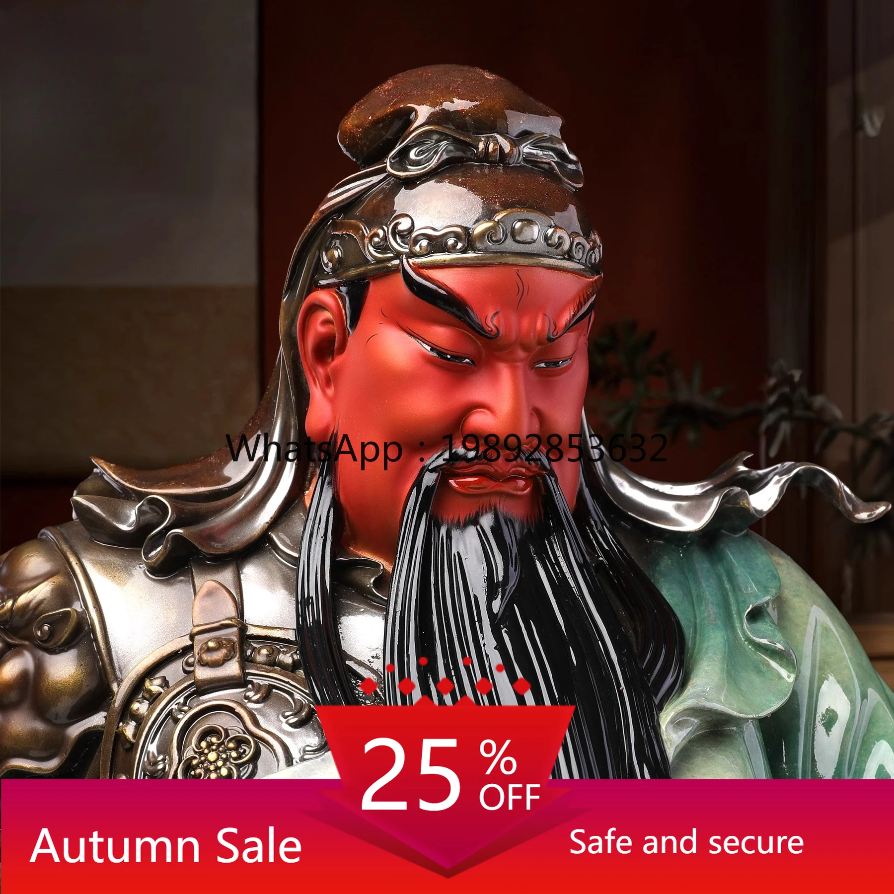 

High-Temperature Coloring Statue Worshiping Guan Er Ye Light Luxury Martial God of Wealth Bronze Statue Figurine Ornament