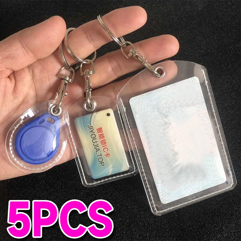 Portable Card Holder Keyring Clear Bus Card Holder Access Cards Cover Pass ID Credit Organizer Case Pass Card Protector Keychain