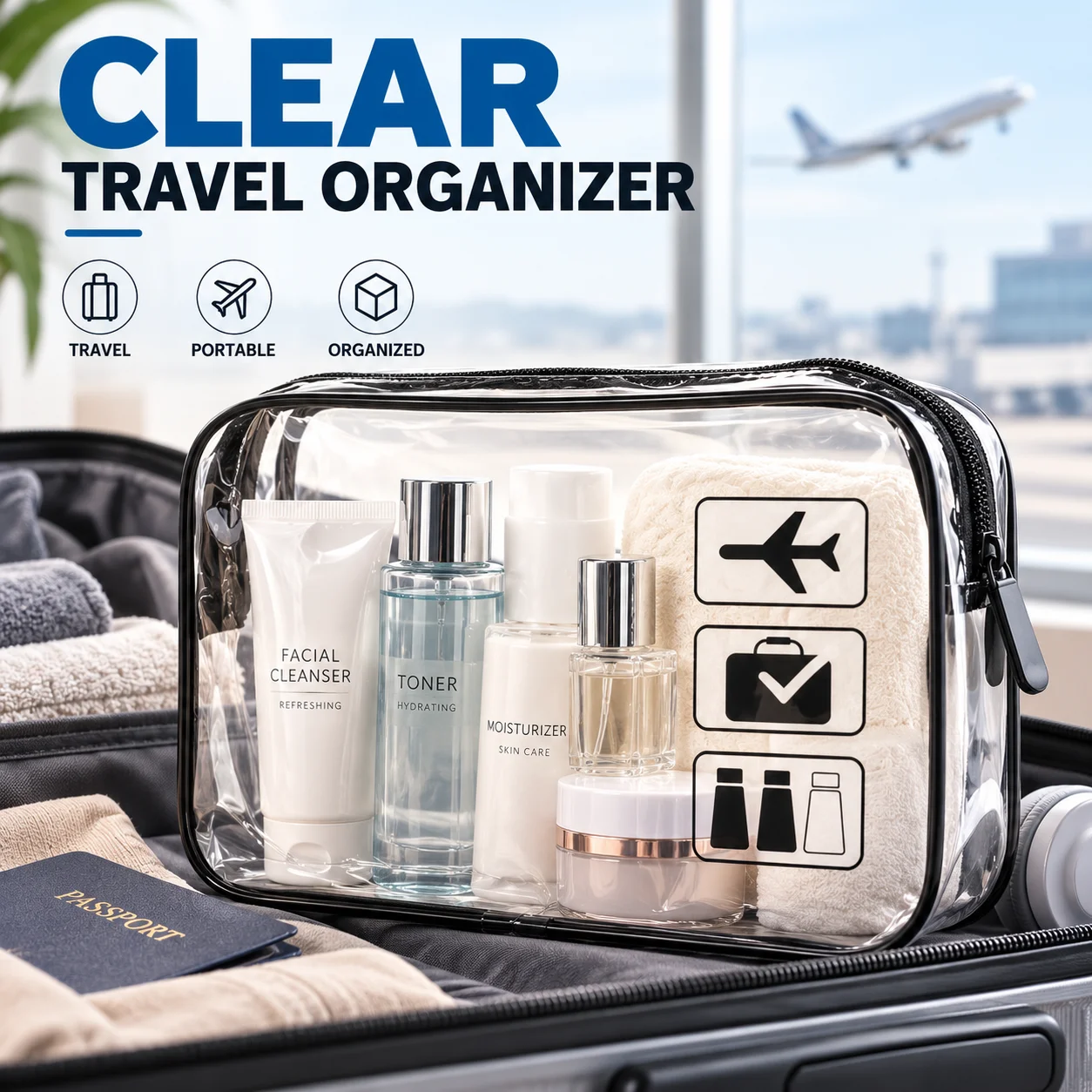 Clear PVC Toiletry Bag for Travel Transparent Makeup Cosmetic Organizer Zipper Wash Pouch for Women Men Carry On Luggage
