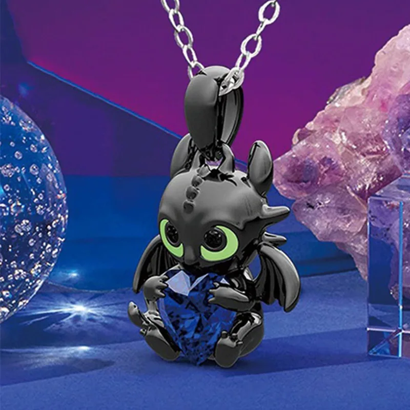 Demon Dragon Cartoon Crystal Necklace Tin Alloy Stone Pendant Anime Peripheral Toys Women Female Charm Birthday Gift Trinket