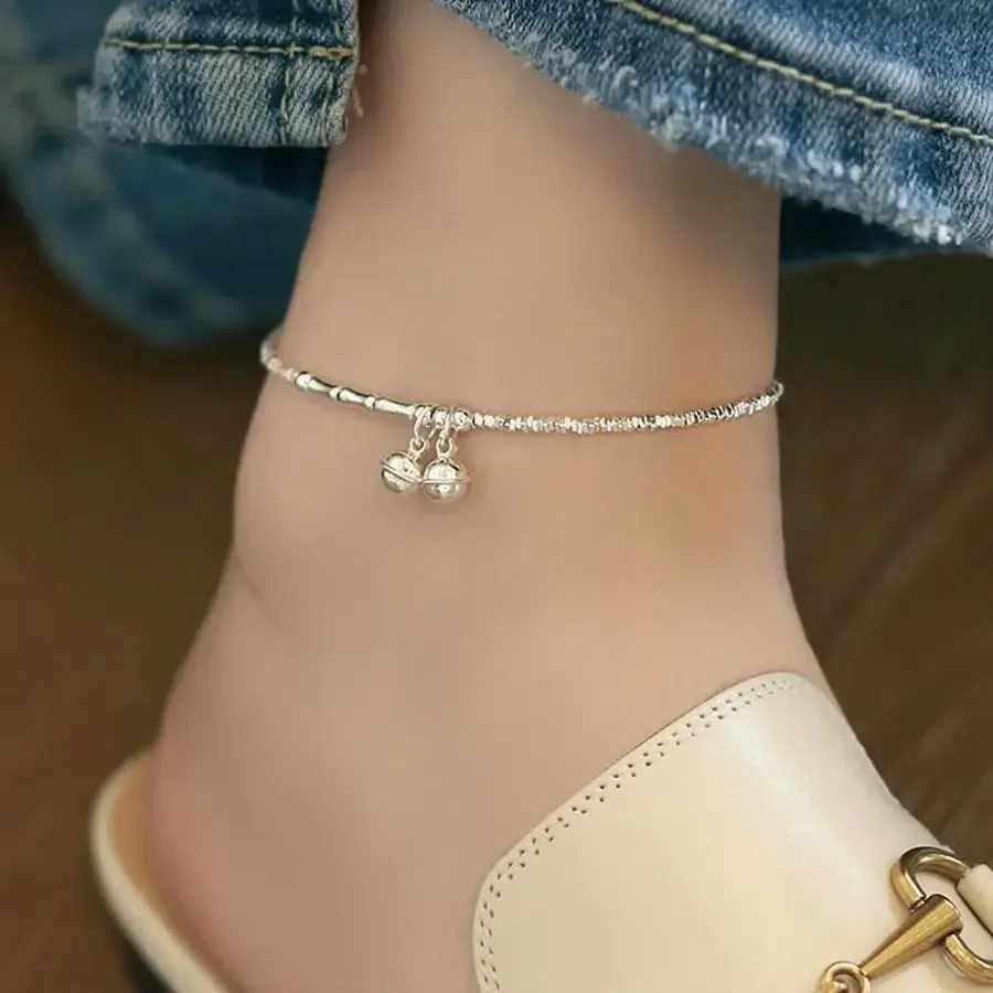 Silver-plated Broken Silver Bamboo Joint Bell Foot Chain Women Trendy Fine Jewelry Geometric Accessories Bell-shaped Ankle Chain