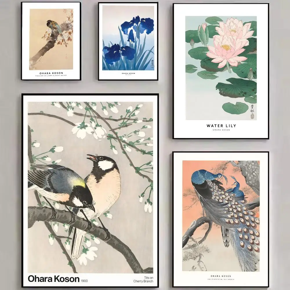 Japanese Art O-Ohara Koson Poster Stylized Art Textured Canvas Mural For Bedroom Living Room Interior Wall Decoration