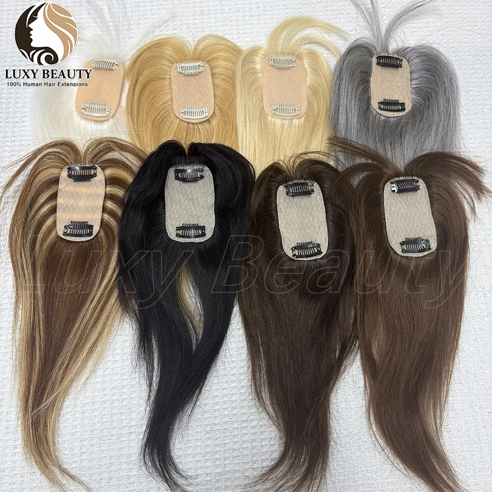 Straight Brown Clip in Hair Toppers with Bangs Women 5cmx9cm Short Human Hair Toppers With Bangs Natural Black Blonde Hairpieces