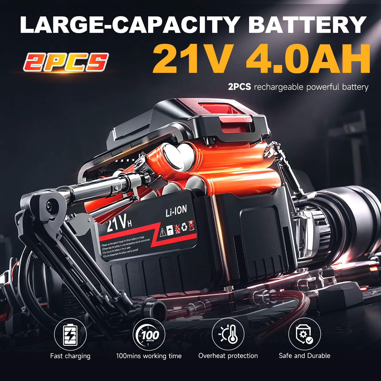 21V Cordless High Pressure Washer Gun 970PSI Portable Car Washer Brushless with 6-in-1 Nozzle Dual 4.0Ah Batteries for Car Garden Floor Watering Plants