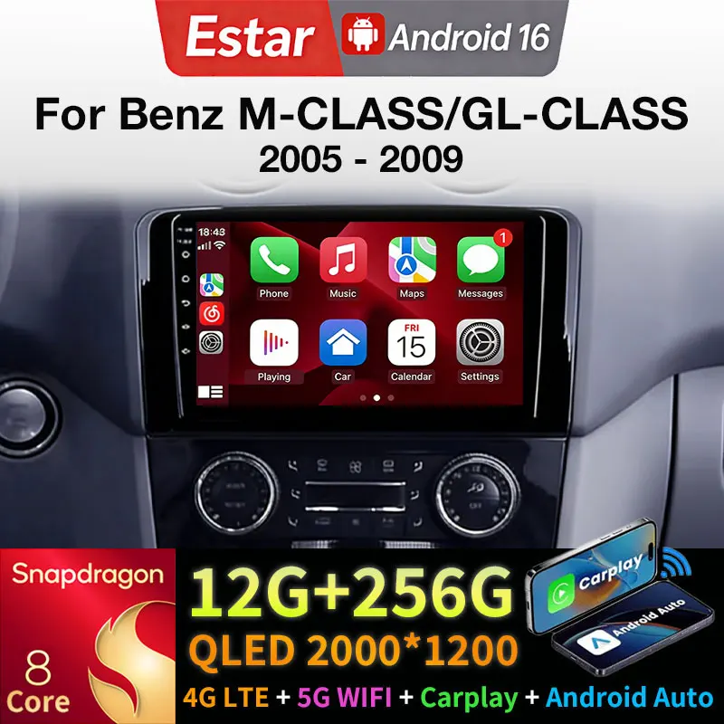 Android 16 Car Radio For Benz ML GL W164 ML350 ML500 GL320 X164 ML280 GL350 GL450 GPS QLED Multimedia Player Navi Carplay Stereo