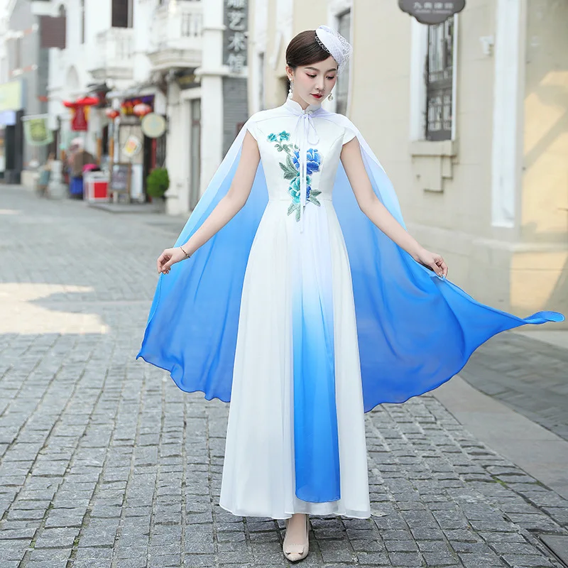 

Large Size 5XL Female Cheongsam Rayon Long Mesh Sleeve Traditional Mandarin Collar Qipao Wedding Dress Gown Chinese Vestidos