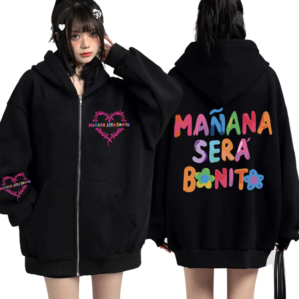 Karol G Manana Sera Bonito Print Zipper Hoodies Fashion Harajuku Hooded Sweatshirts Men Women Y2k Clothes Warm Oversized Coats