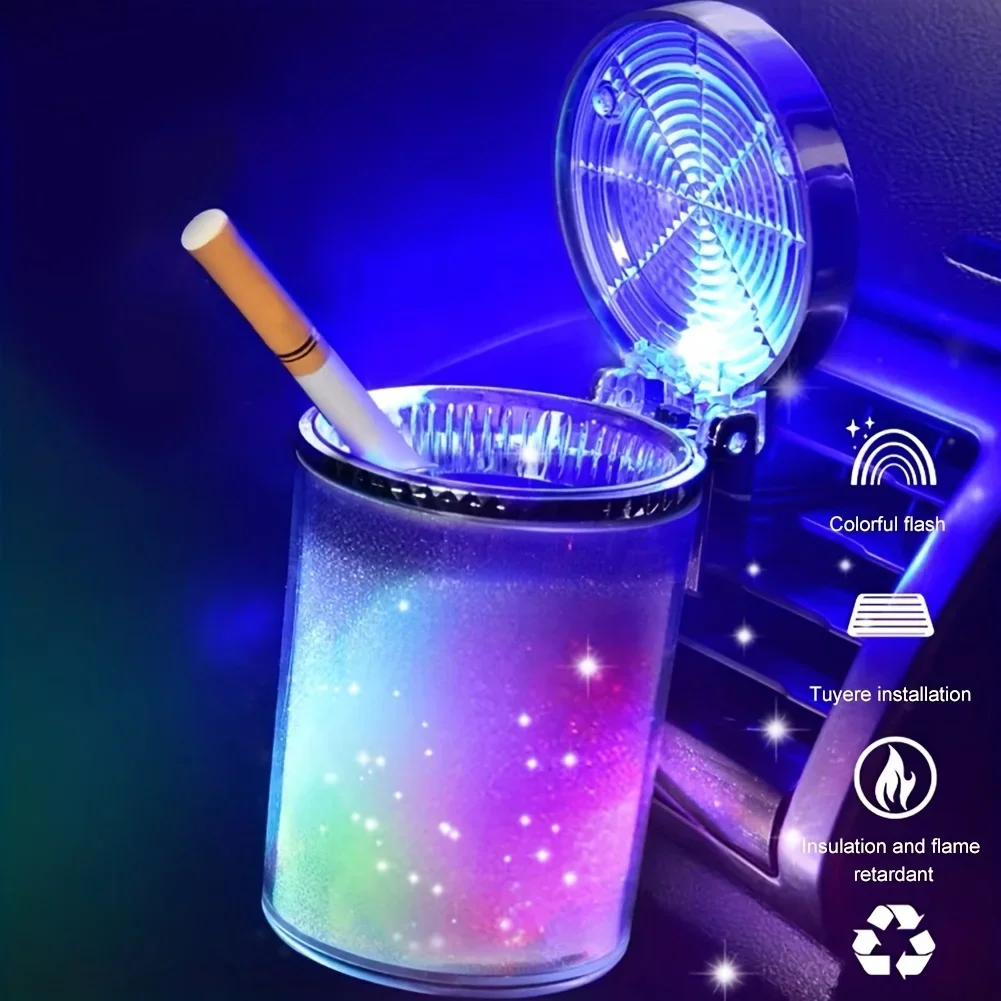 Small Car, Caravan, Auto Ashtray With LED Light, Mini Car Trash Can, Portable Lid, For Car Cup Holder, Home, Office And Travel