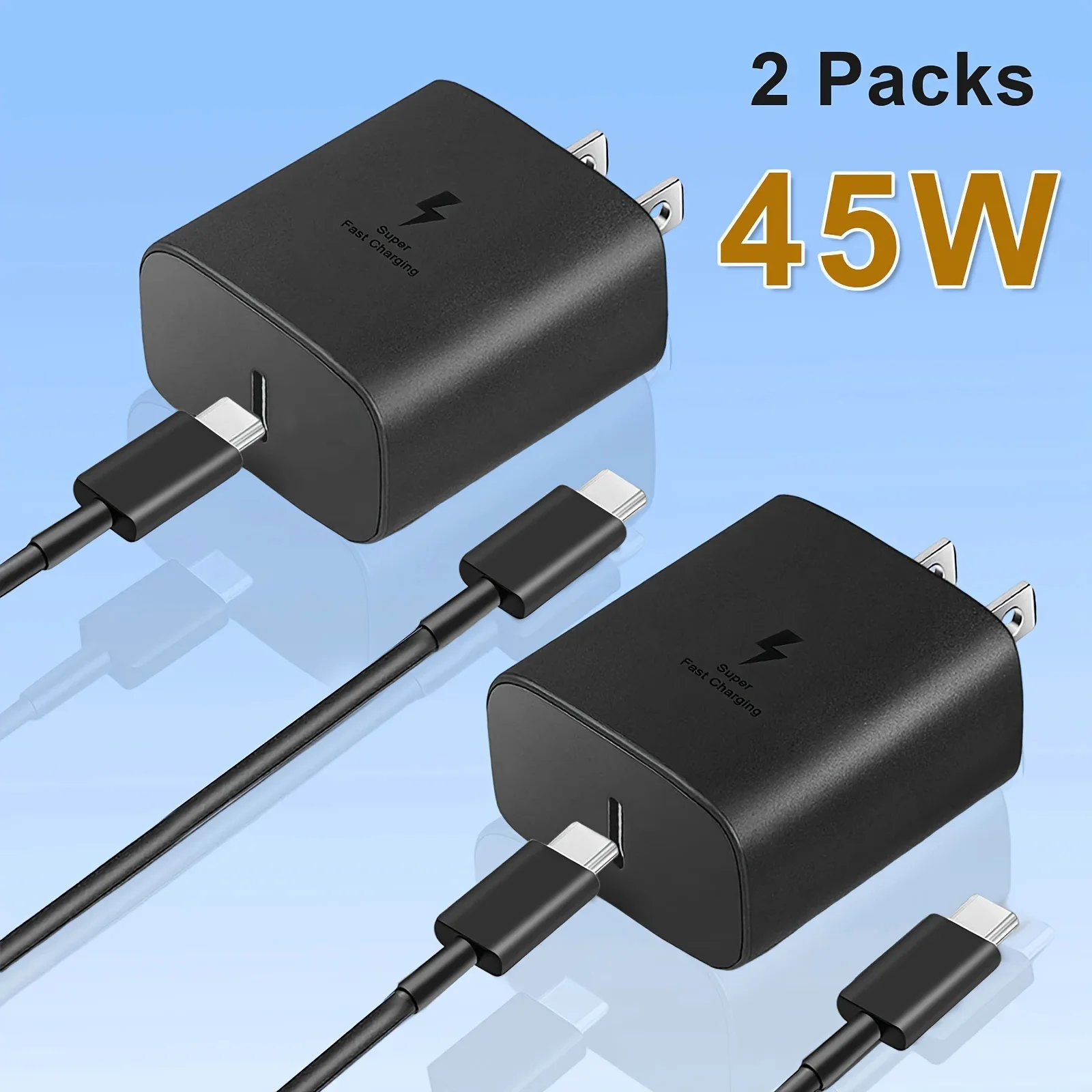 شاحن فائق السرعة بقدرة 45 وات مع كابل 4FT Type-C لهاتف Samsung Galaxy S23 Ultra/ S23/ S23+/ S22/ S22 Ultra/ S22+/ S21، Z Fold 5/ZFold