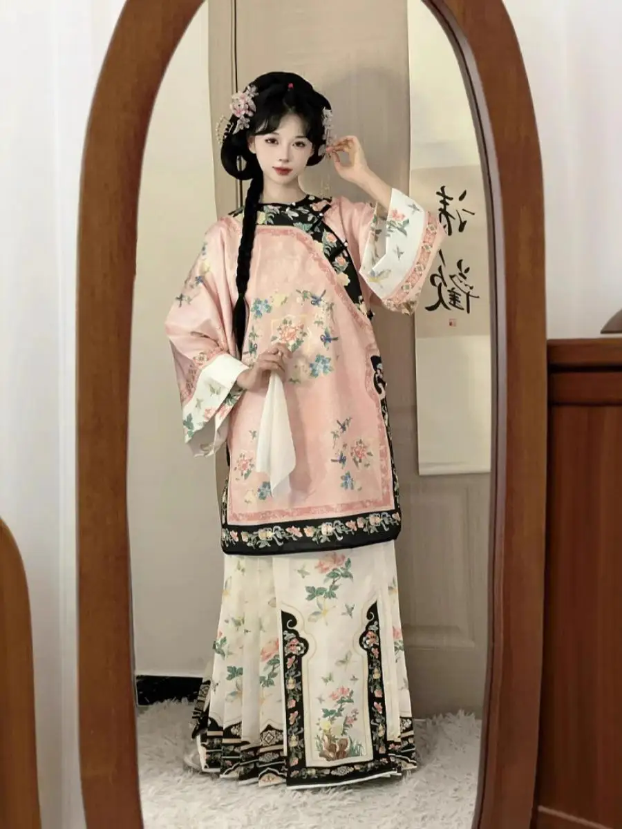 

Original Qing Dynas Hanfu Women's round Ne Heavy Embroidery Tailed Skirt Spring Autumn Sle Traditional Ethnic Clo...