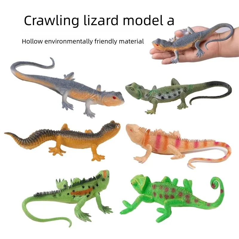 Simulation Soft Rubber Lizard Reatic Crocodile Chameleon Size Children Cognitive Eonal Toys Jungle Reptile Models 6pc/lot