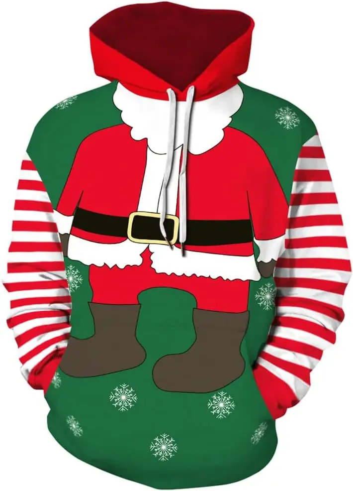 Sweat à capuche de Noël imprimé 3D drôle pour hommes, père Noël, sweats à capuche de couple PVD, survêtement adulte unisexe, cadeau de Noël pour enfant, vêtements