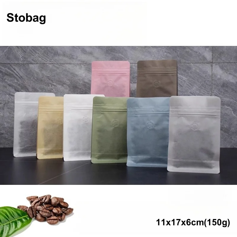 

StoBag 50pcs 150g Color Cotton Paper Coffee Beans Bags Packaging with Valve Sealed for Powder Nuts Storage Reusable Pouches