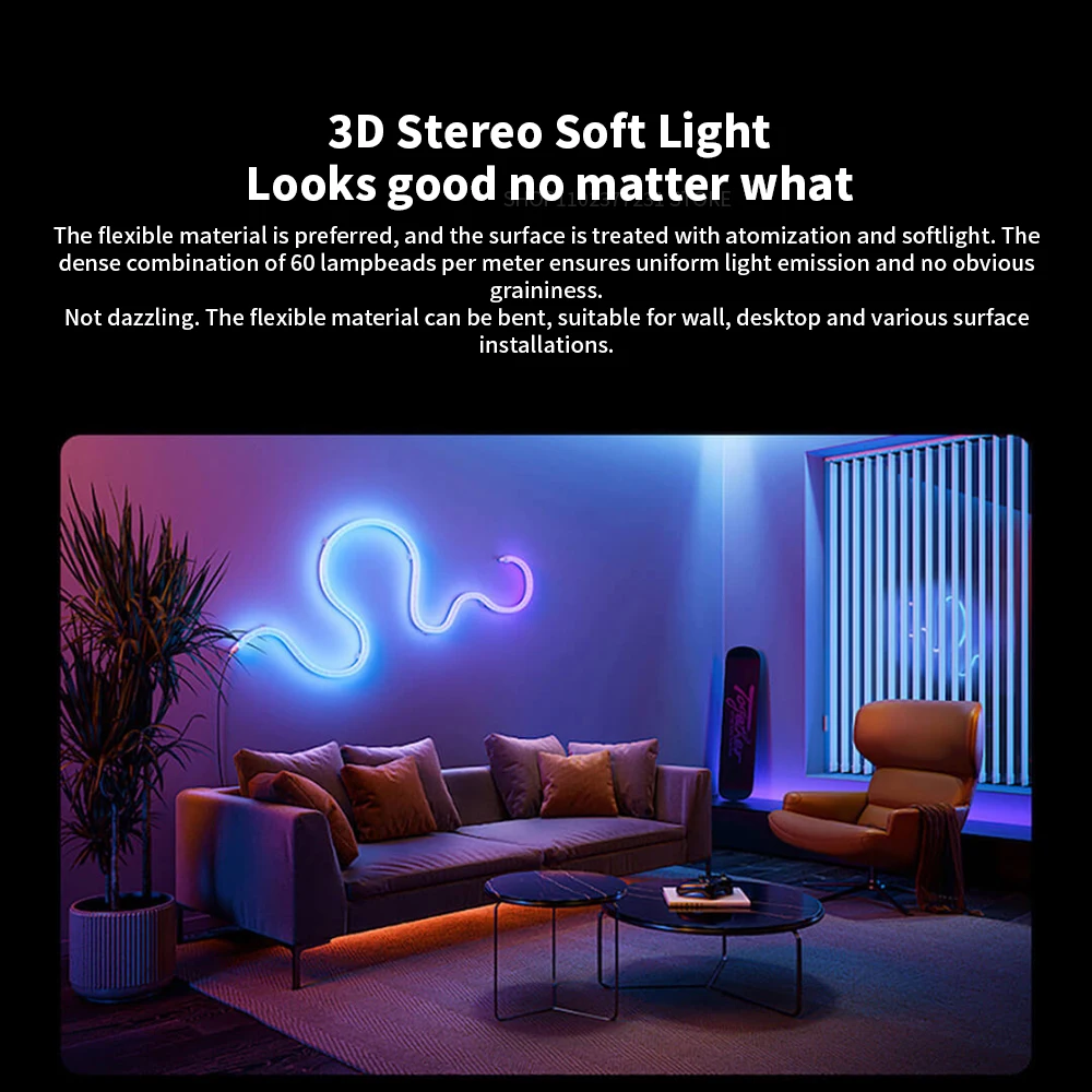 Xiaomi Mijia Smart LED Ambient Light Strip Bluetooth&Wifi Intelligent Linkage Full Score Atmosphere RGB Gaming Light Effect 2M