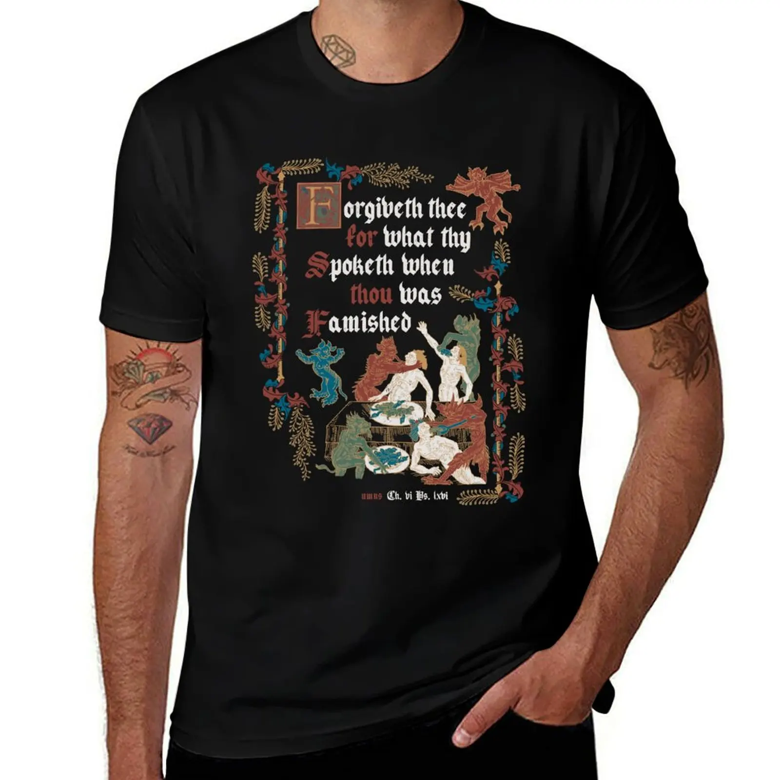 

Forgive Me I'm Hungry Medieval Style - funny retro vintage English history (Dark) T-Shirt t shirt for man