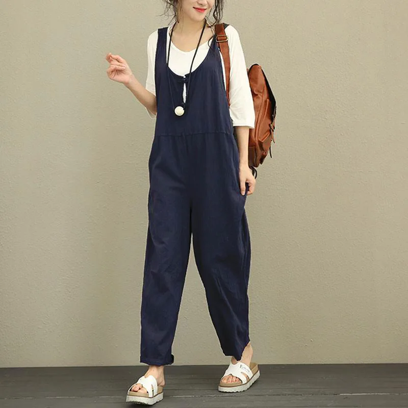 

Women's Fresh Sweet Jumpsuit New Fashionable Cute Vest Long Sleeved Loose Pocket Pants Pure Cotton Button Casual Long Jumpsuit