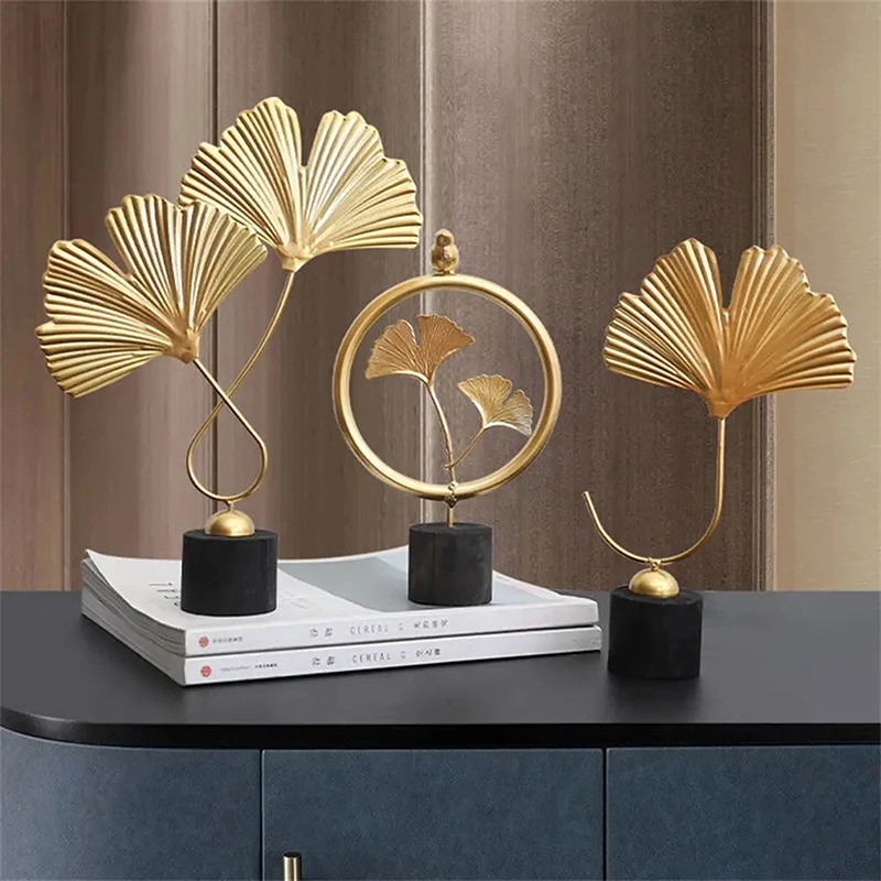 Modern Fan Shaped Ginkgo Leaf Decoration Nordic Minimalist Sculpture Ornament Office Home Figurines Statue