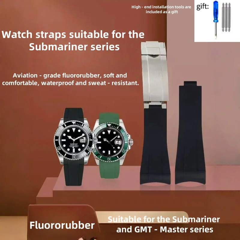 Outdoor Sport Waterproof Sweatproof Breathable Silicone Watchband 20mm for Rolex Datejust Submariner Arcuate Interface Strap