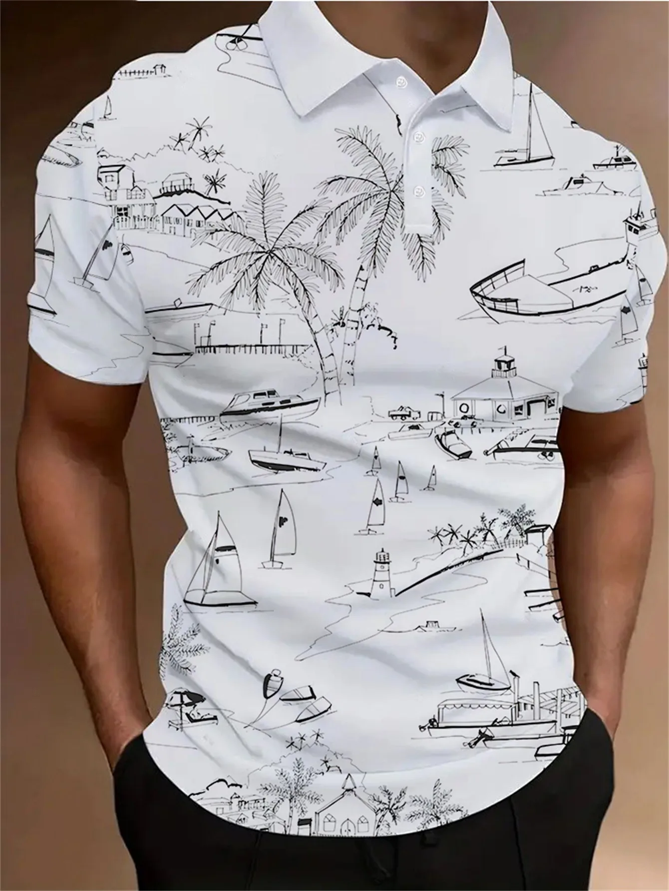 

The 2025 summer new men's POLO shirt features a casual fashionable comfortable and breathable 3D graffiti pattern print