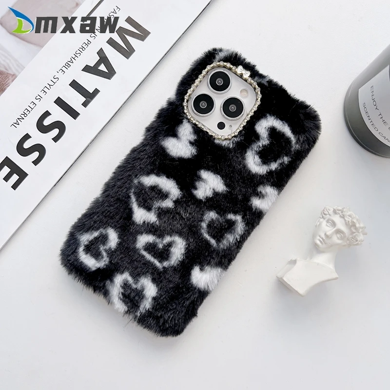 Fashion Plush Fur Phone Case For iPhone 14 Plus 13 12 11 Pro Max mini XS MAX XR X 8 7 6S Plus Leopard Fluffy Soft Case