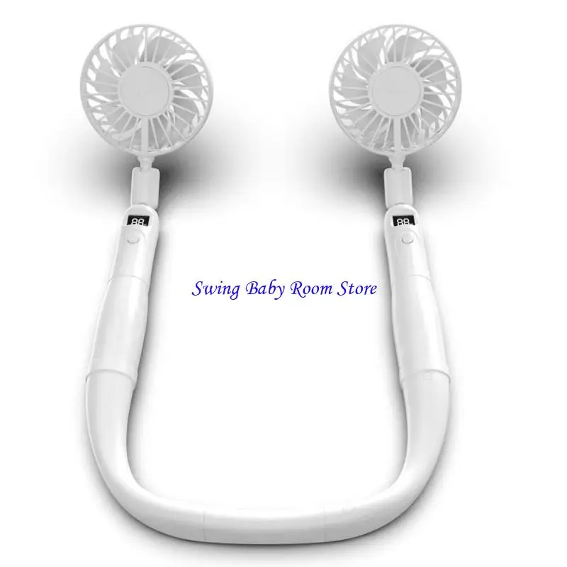 K1AD USB يدوية شخصية حرة حول مروحة الرقبة باليد مروحة مزدوجة مللي أمبير في الساعة قابلة لإعادة الشحن